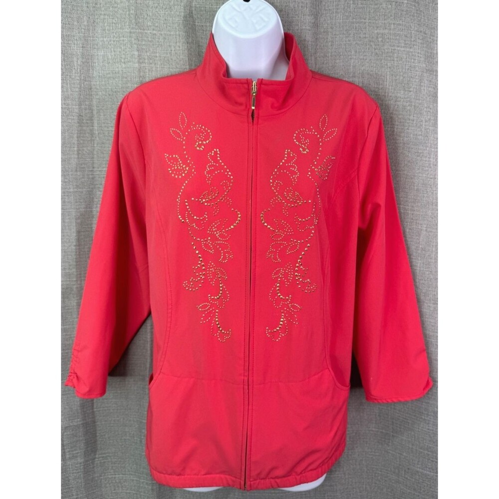 Zenergy by Chico's 3/4 Lighweight Jacket Women's Size 2 Large Full Zip Pink Gold